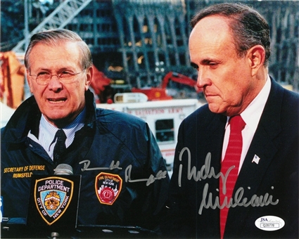 Rudy Giuliani & Donald Rumsfeld Dual Signed 8x10 September 11 Photo (JSA)